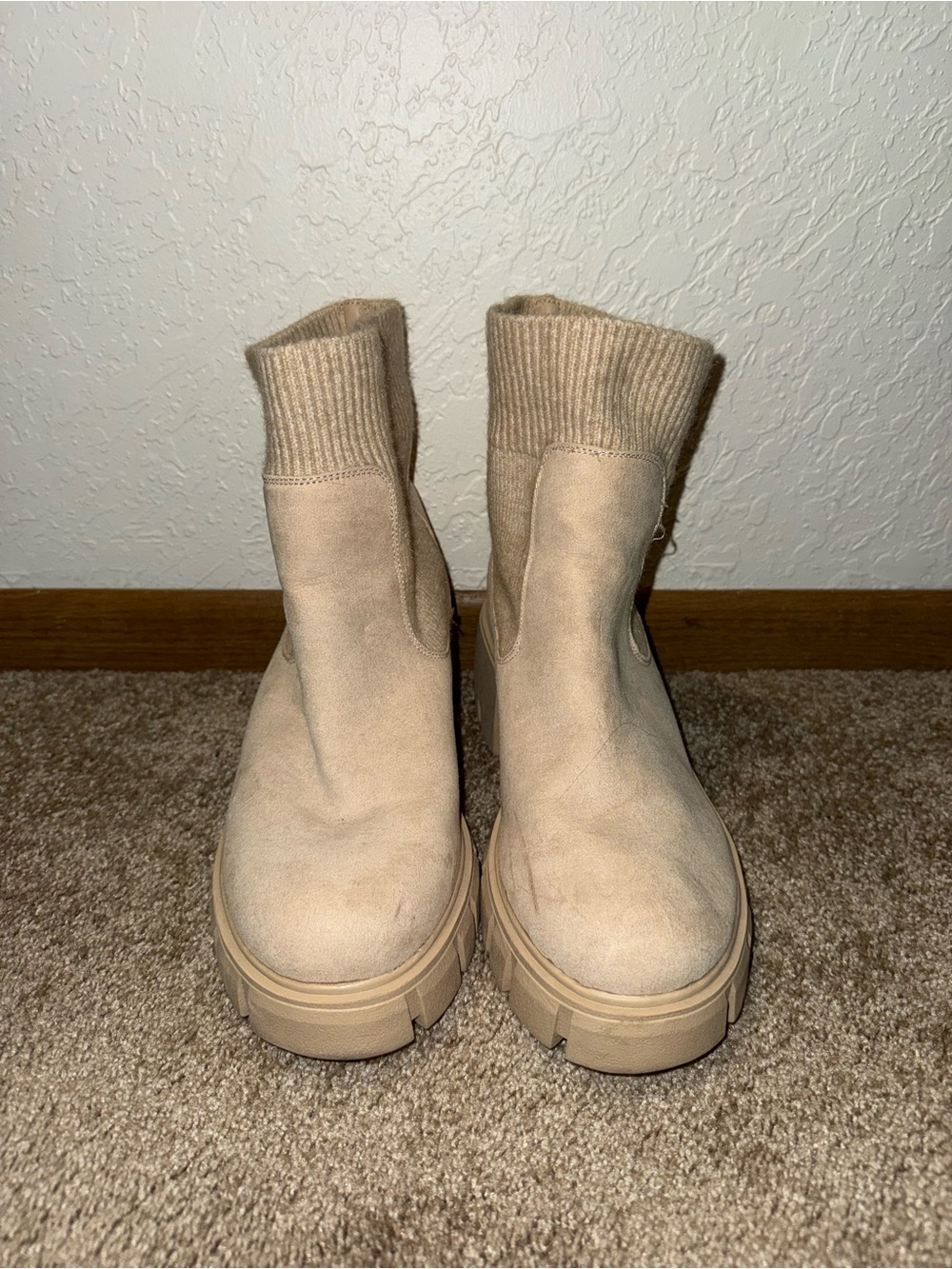 torrid Tan Knit-Cuff Chunky Platform Ankle Boots